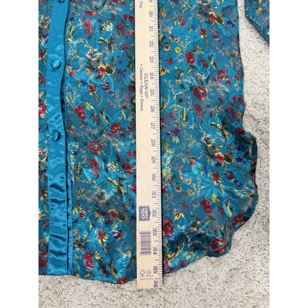 VTG Victoria's Secret Sexy Sheer Turquoise Floral Satin Button Up Nightgown M/L - Picture 5 of 8